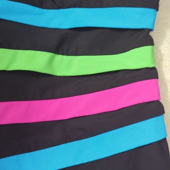 Le Cove women's vintage black and florescent striped swim suit size 12 - Picture 3 of 6